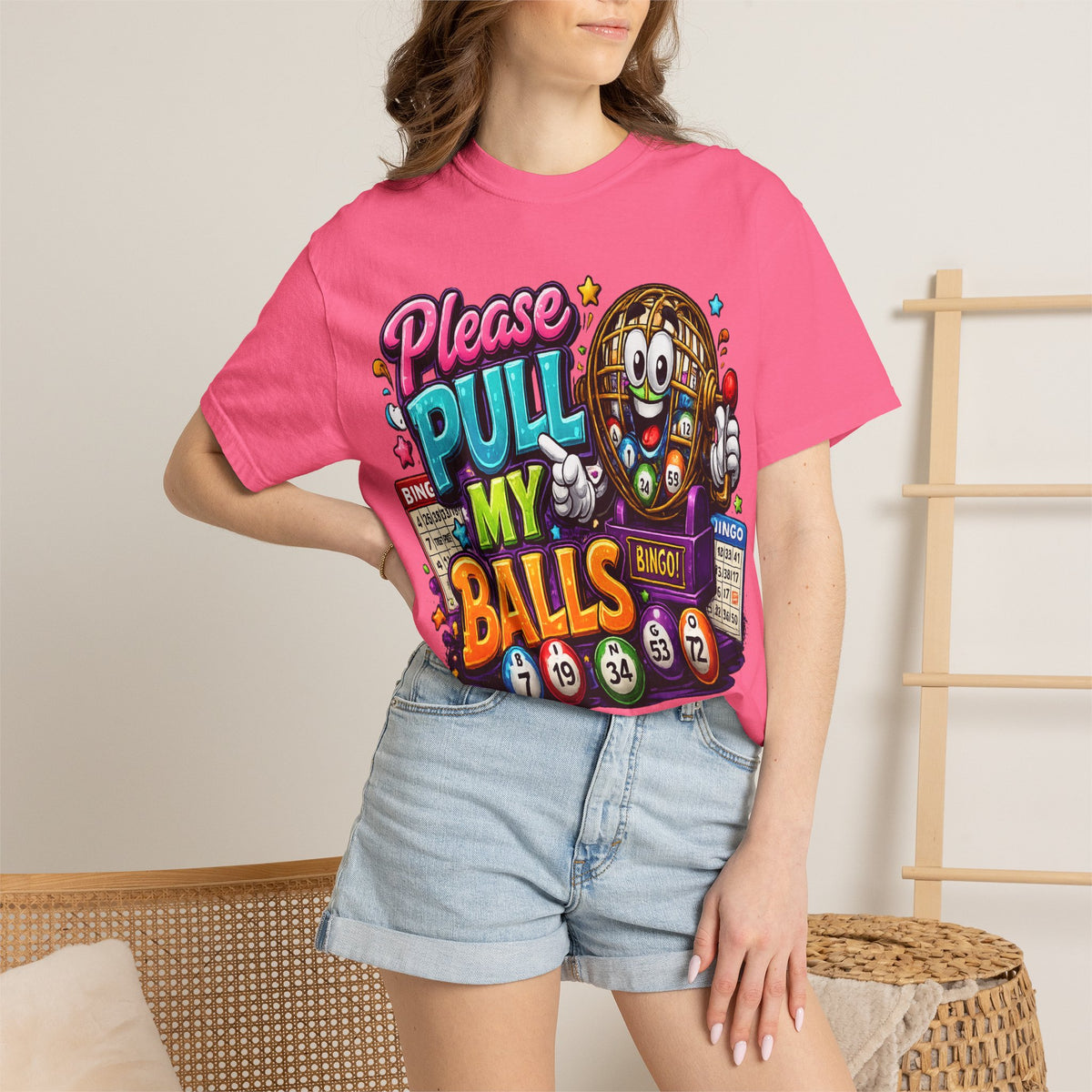 Please Pull My Balls bingo T-Shirt | Funny Lottery Ball Cartoon