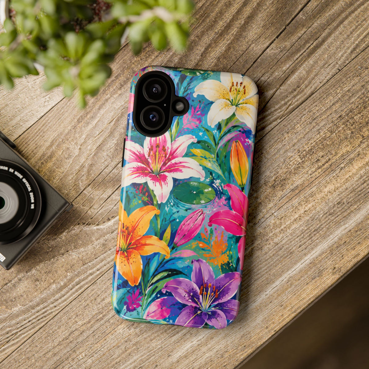 Floral Lily Tough Phone Case — Colorful Tropical Flower Protective Cover