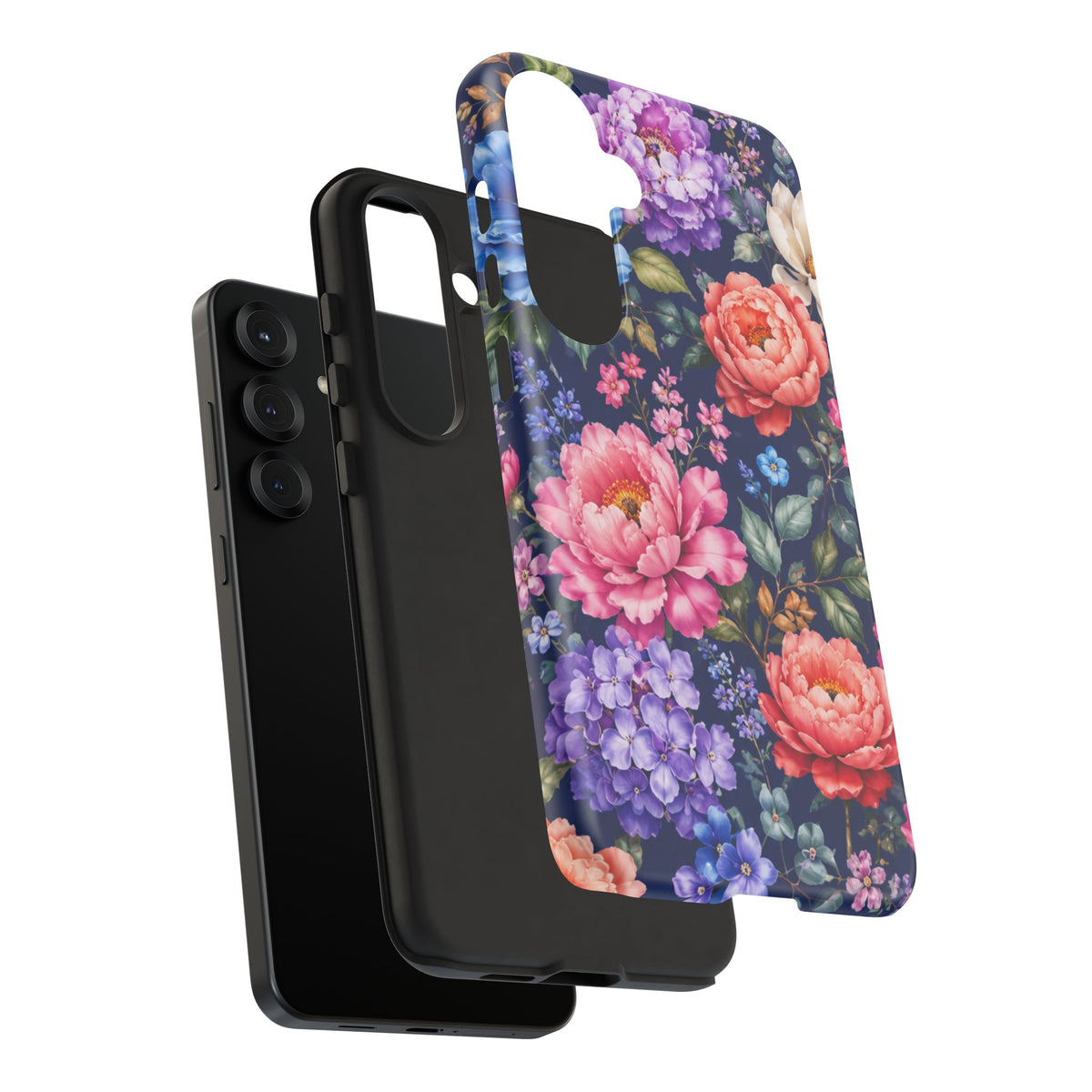Floral Tough Phone Case – Vibrant Garden Flowers on Navy