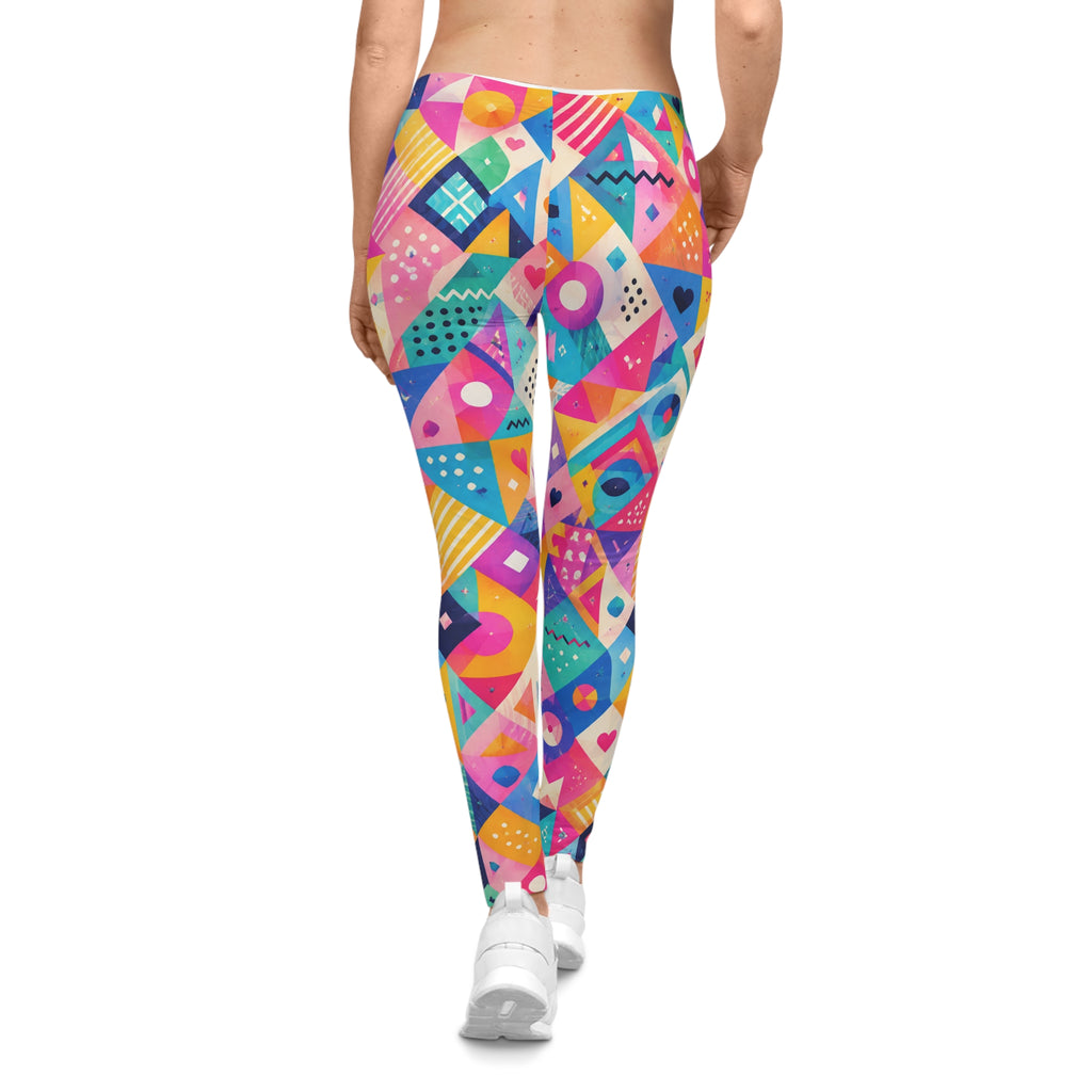 Colorful Geometric Print Leggings — Bright Abstract All-Over Pattern
