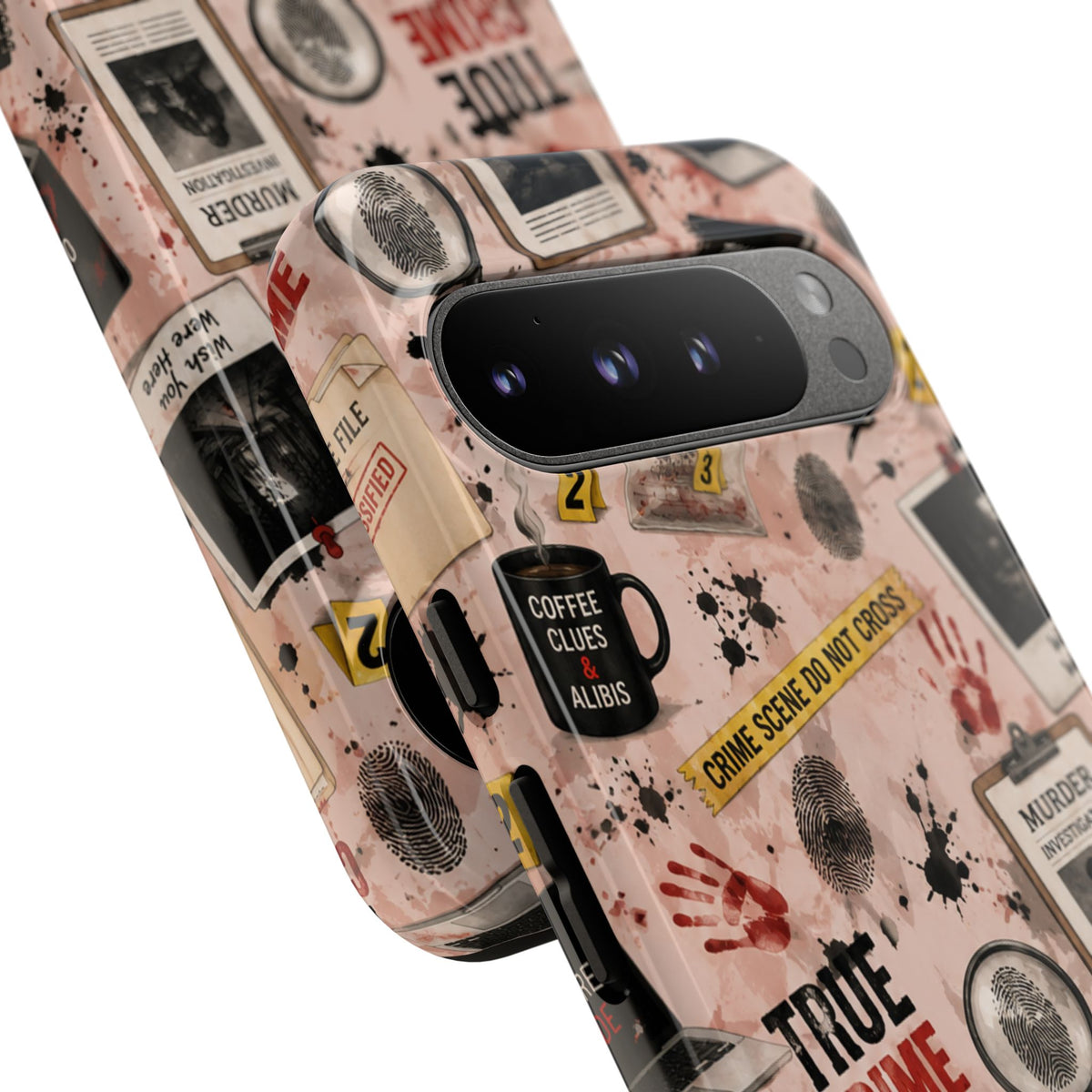 True Crime Pattern Phone Case – Detective Evidence, Crime Scene Tape & 'True Crime' Design