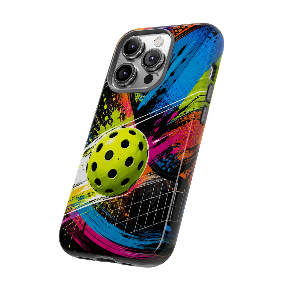 Pickleball Phone Case – Neon Paddle & Ball Splash Tough Case