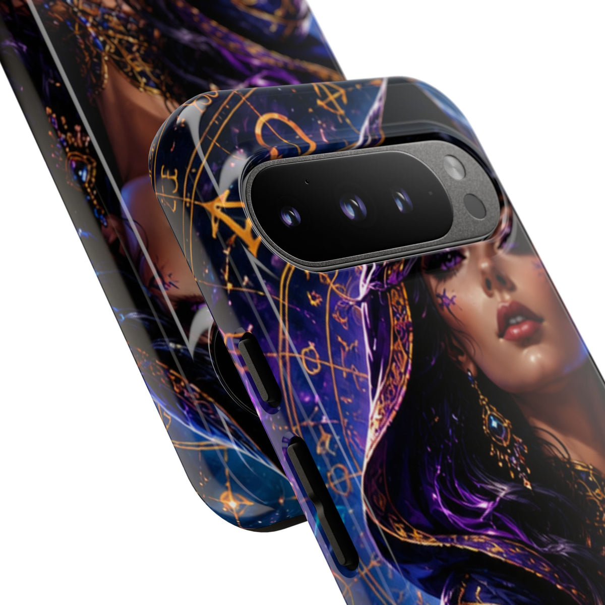 Phone Case — Mystical Sorceress Art Protective Tough Case (Astrology, Purple Hooded Witch)