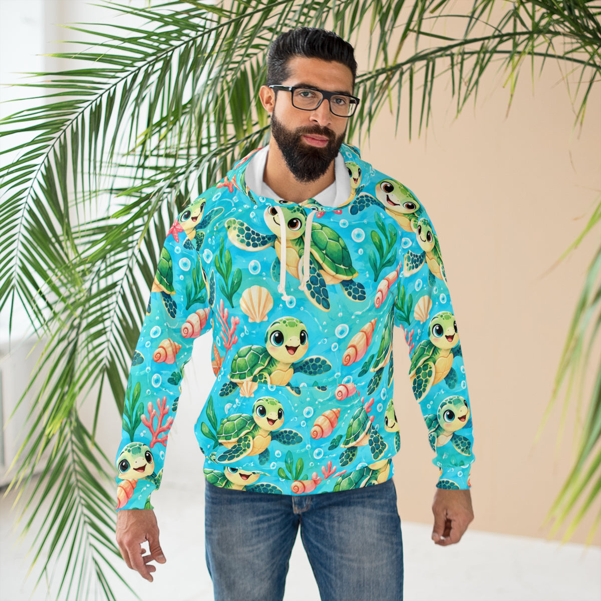 Cute Sea Turtle Pattern Hoodie | Kids Ocean Marine Life All-Over Print