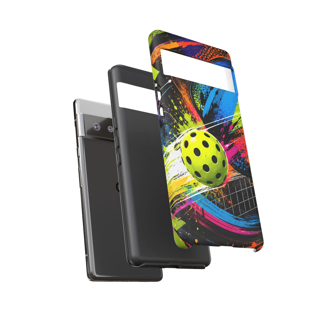 Pickleball Phone Case – Neon Paddle & Ball Splash Tough Case