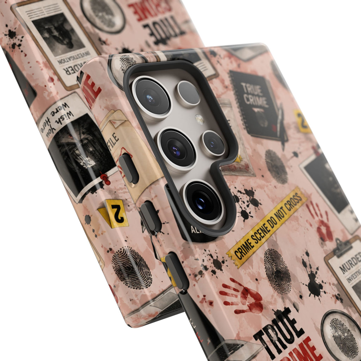 True Crime Pattern Phone Case – Detective Evidence, Crime Scene Tape & 'True Crime' Design