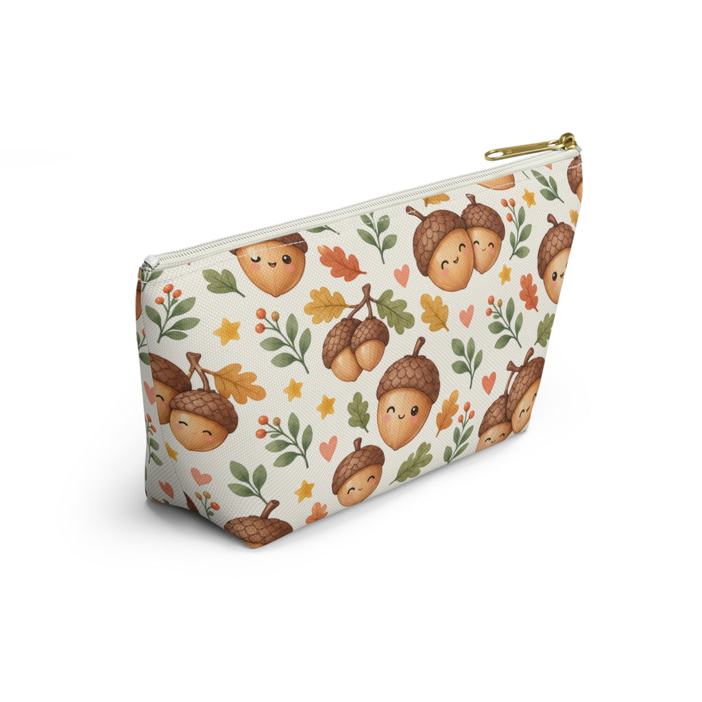 Cute Acorn Pattern Accessory Pouch | Autumn Leaves T-Bottom