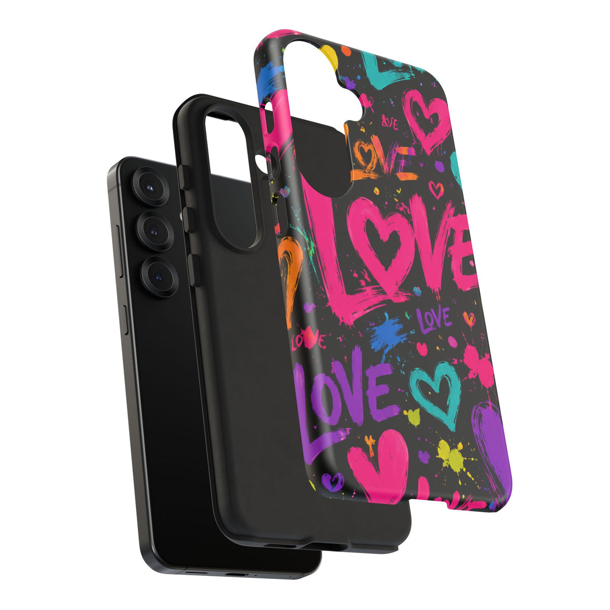 Phone Case — Neon Graffiti "Love" Hearts Protective Tough Case