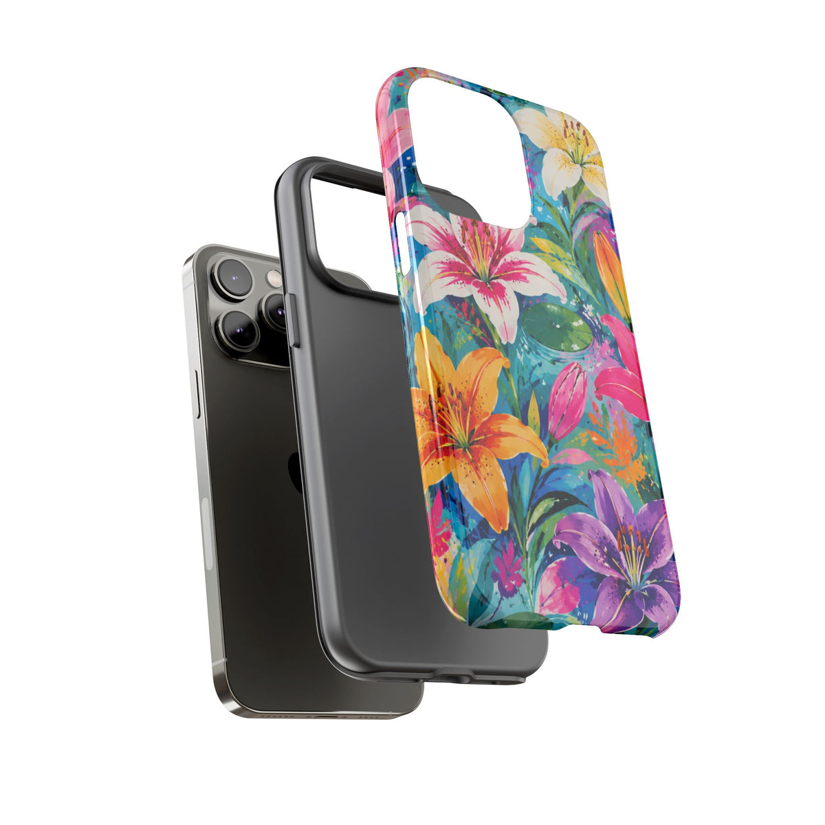 Floral Lily Tough Phone Case — Colorful Tropical Flower Protective Cover