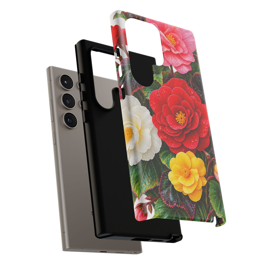Floral Begonia Phone Case — Vibrant Red, Pink & Yellow Blossom Protective Cover