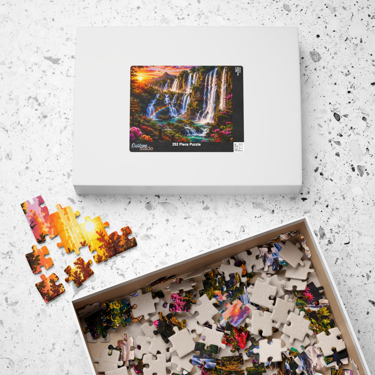 Waterfall Landscape Jigsaw Puzzle — Scenic Rainbow Sunset 110–1014 Piece
