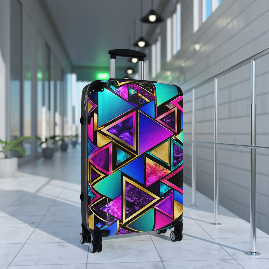 Geo Neon Triangle Carry-On Suitcase — Colorful Travel Luggage