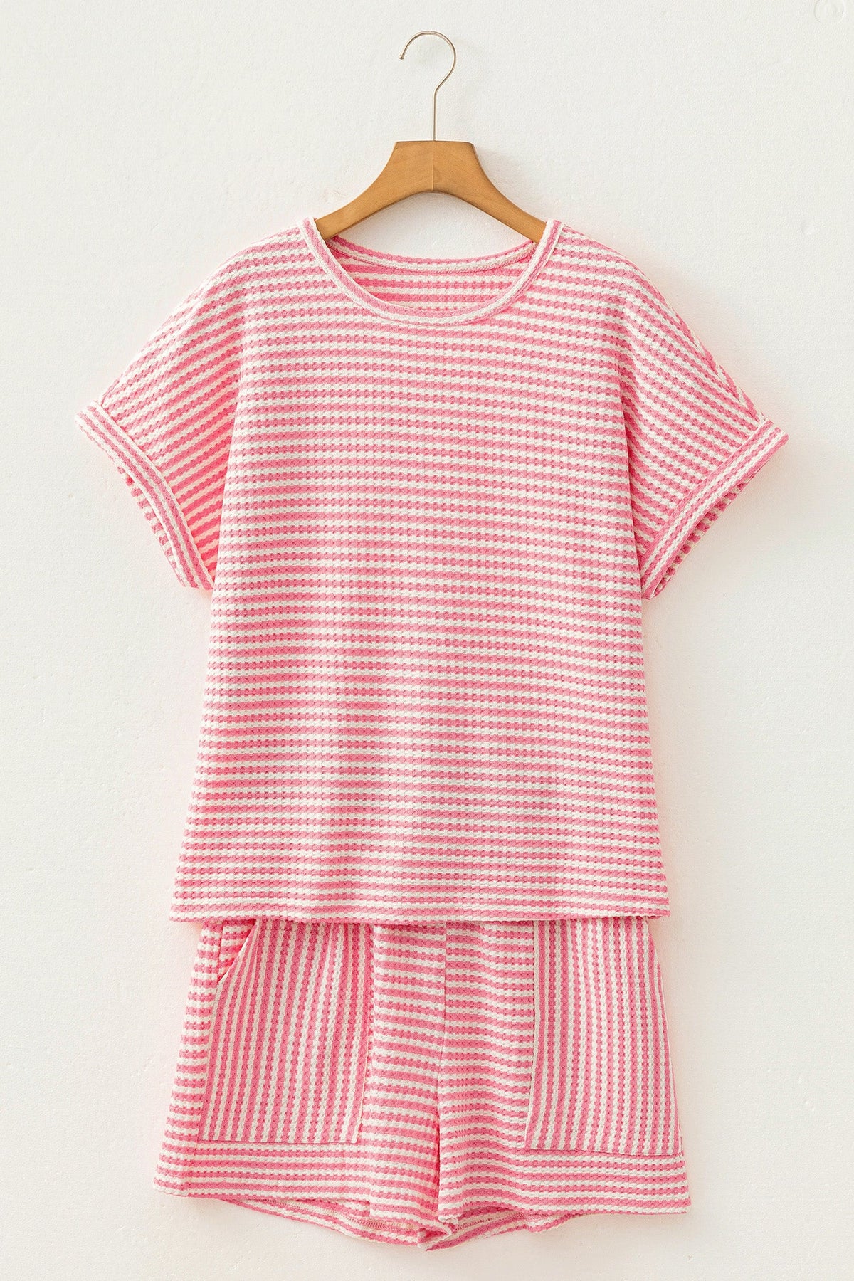 Stripe Textured Knit Top & Short Set
