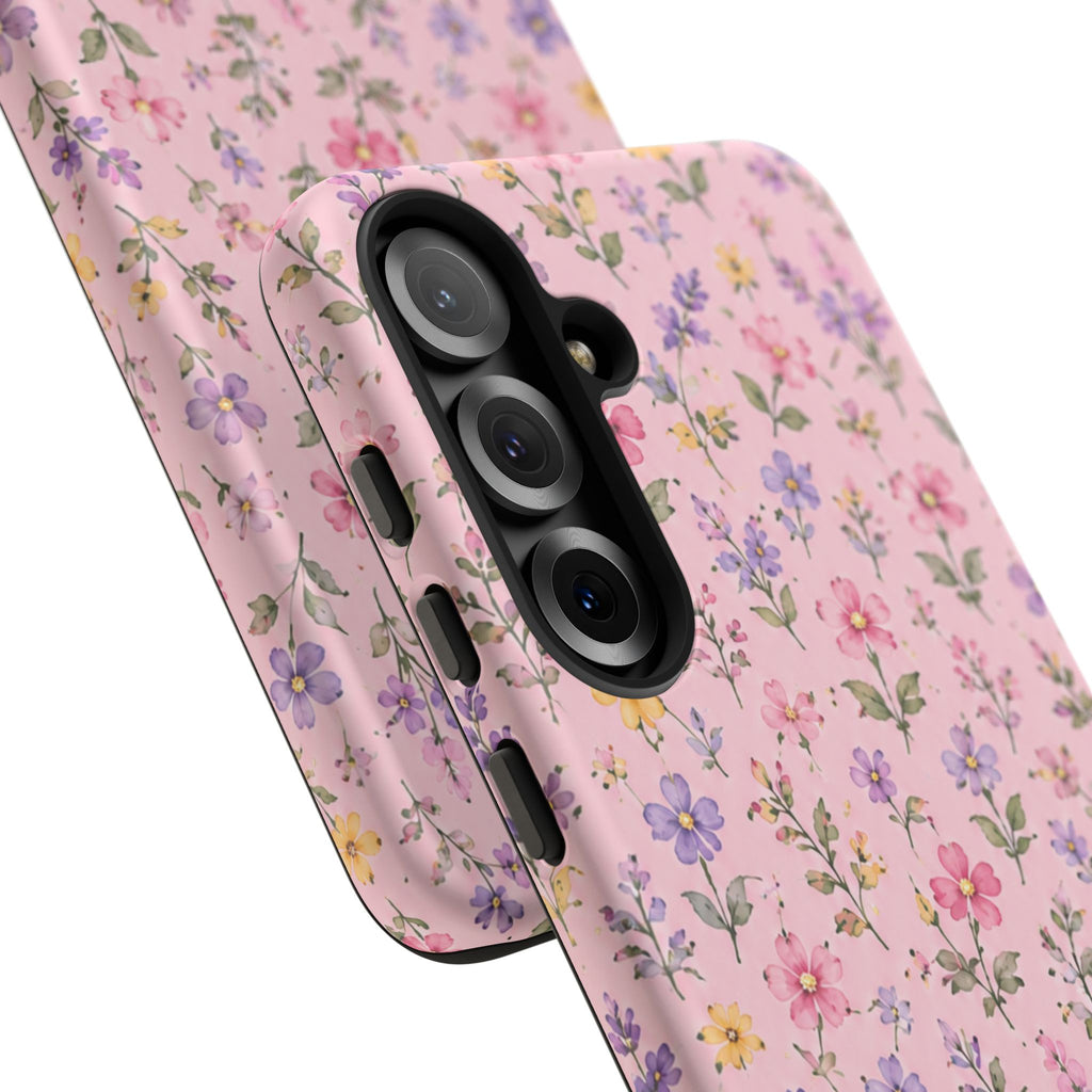 Floral Pink Tough Phone Case — Pastel Wildflower Protective Case