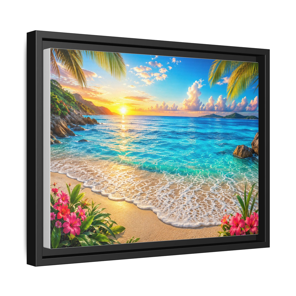 Framed Beach Sunset Matte Canvas Wall Art — Tropical Ocean Sunrise Decor