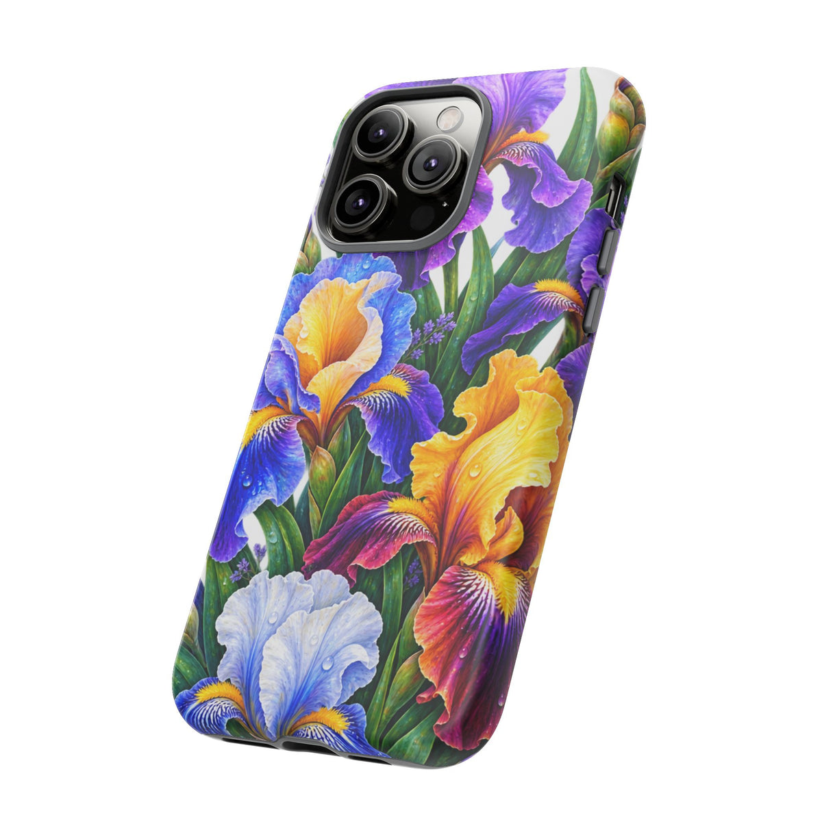 Floral Iris Tough Phone Case — Colorful Watercolor Iris Protective Cover