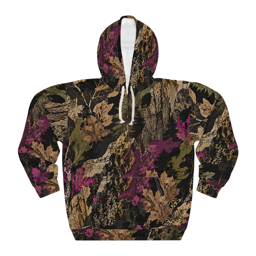 Camo Floral Hoodie — Pink & Olive All-Over Print Pullover