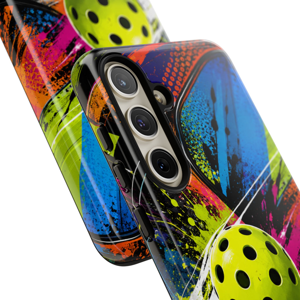 Pickleball Phone Case – Neon Paddle & Ball Splash Tough Case