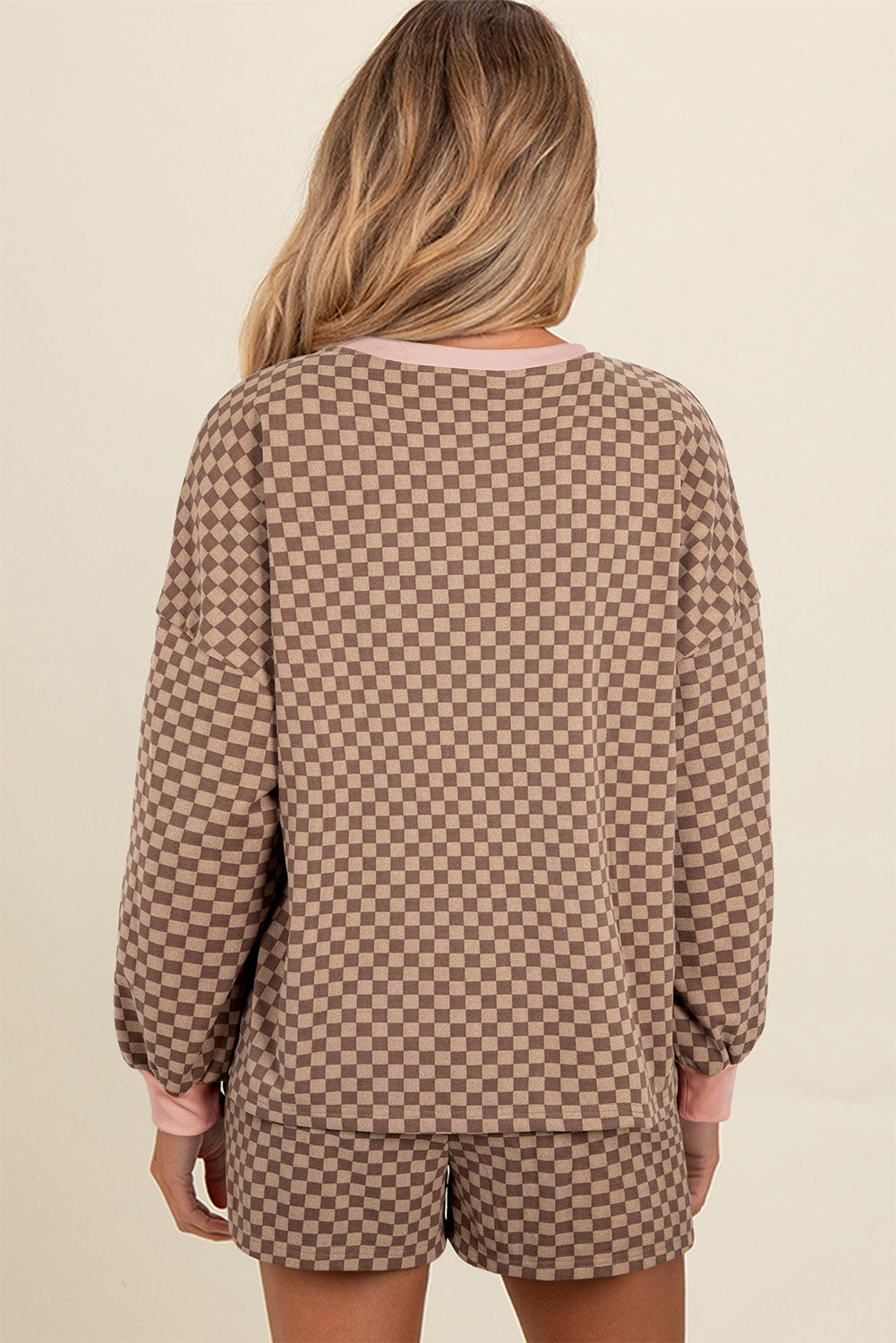 Checker Long Sleeve Pullover and Shorts Set