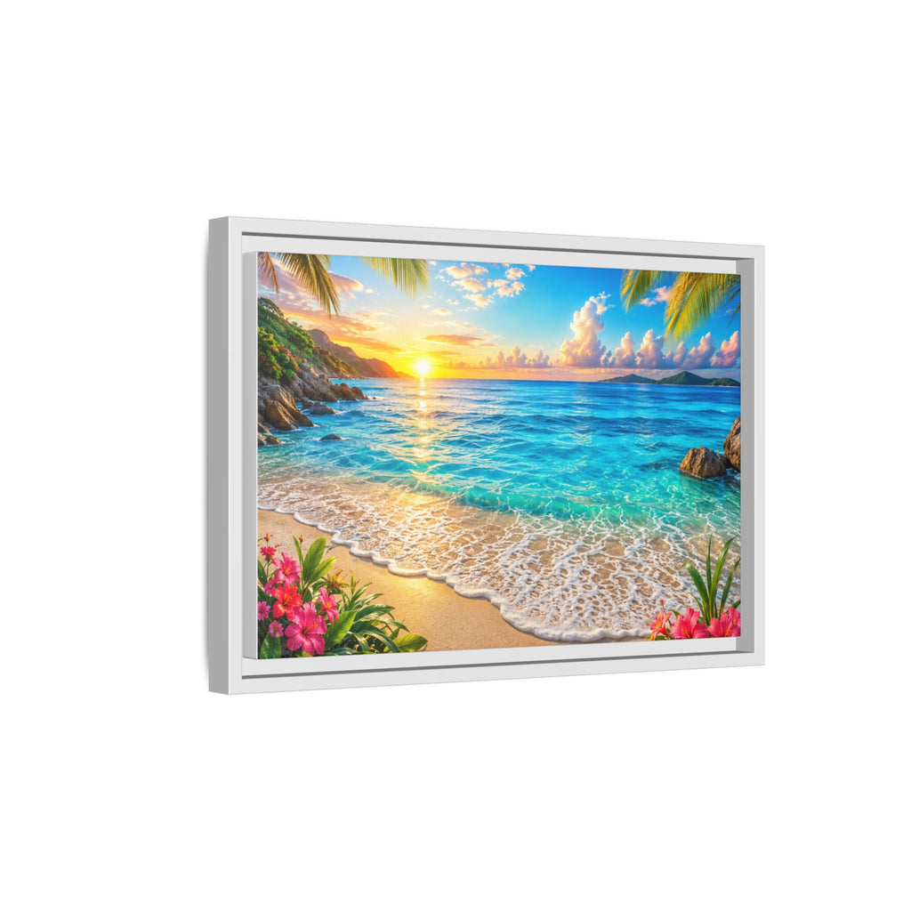 Framed Beach Sunset Matte Canvas Wall Art — Tropical Ocean Sunrise Decor