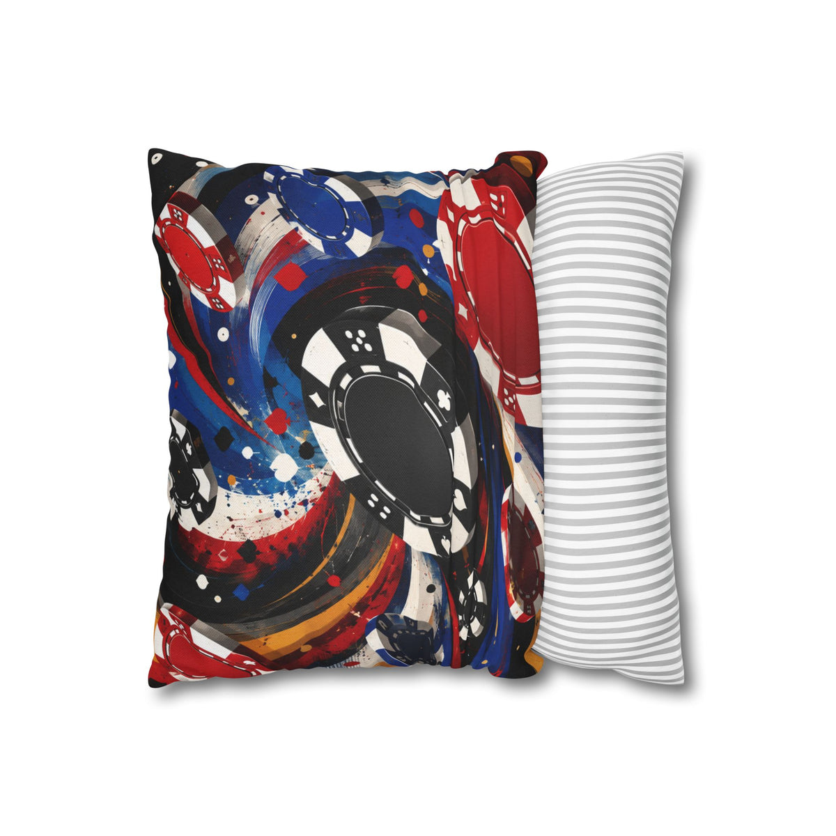 Casino Chip Art Pillowcase — Abstract Poker Chips Red White Blue Accent