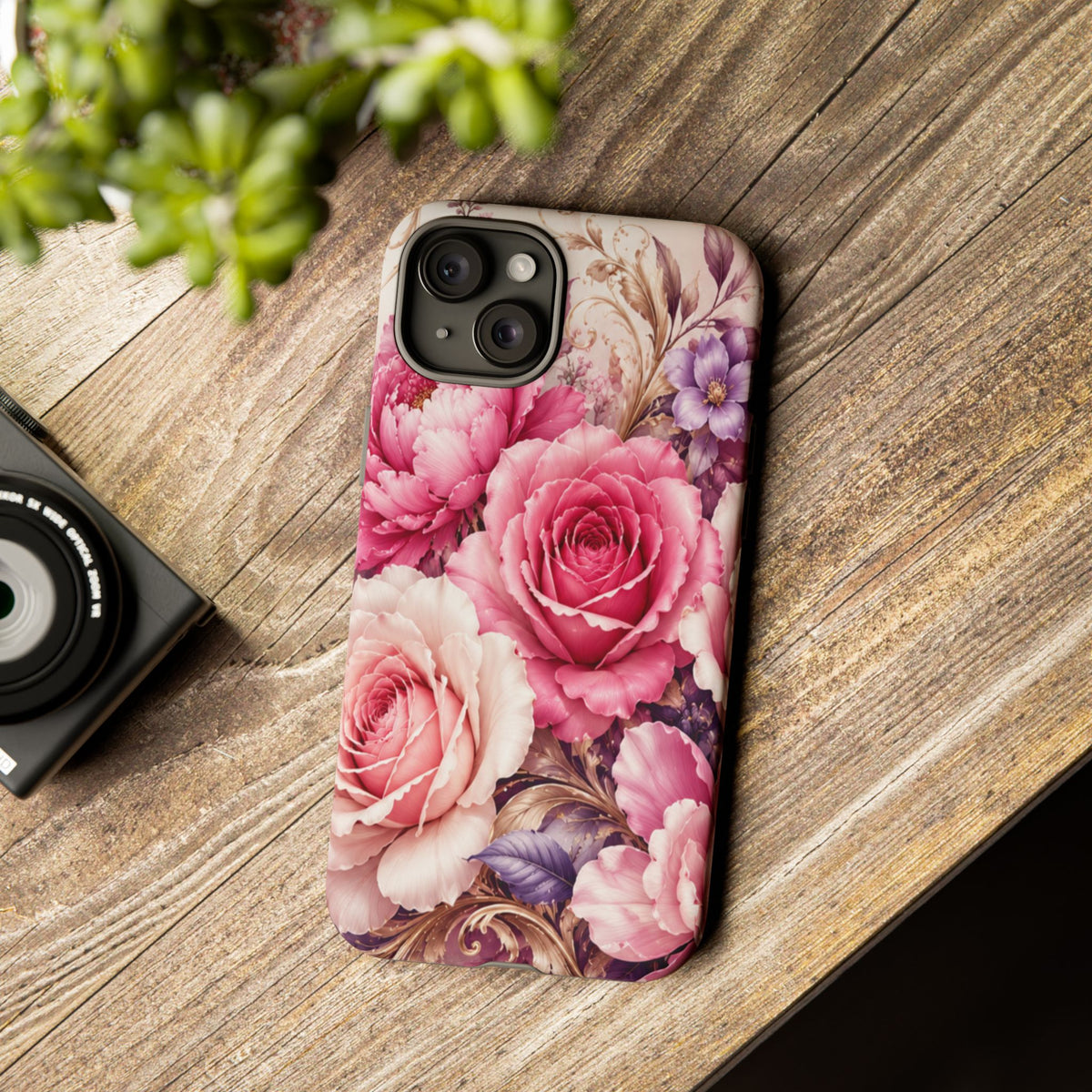 Pink Vintage Roses phone case | floral iPhone cover