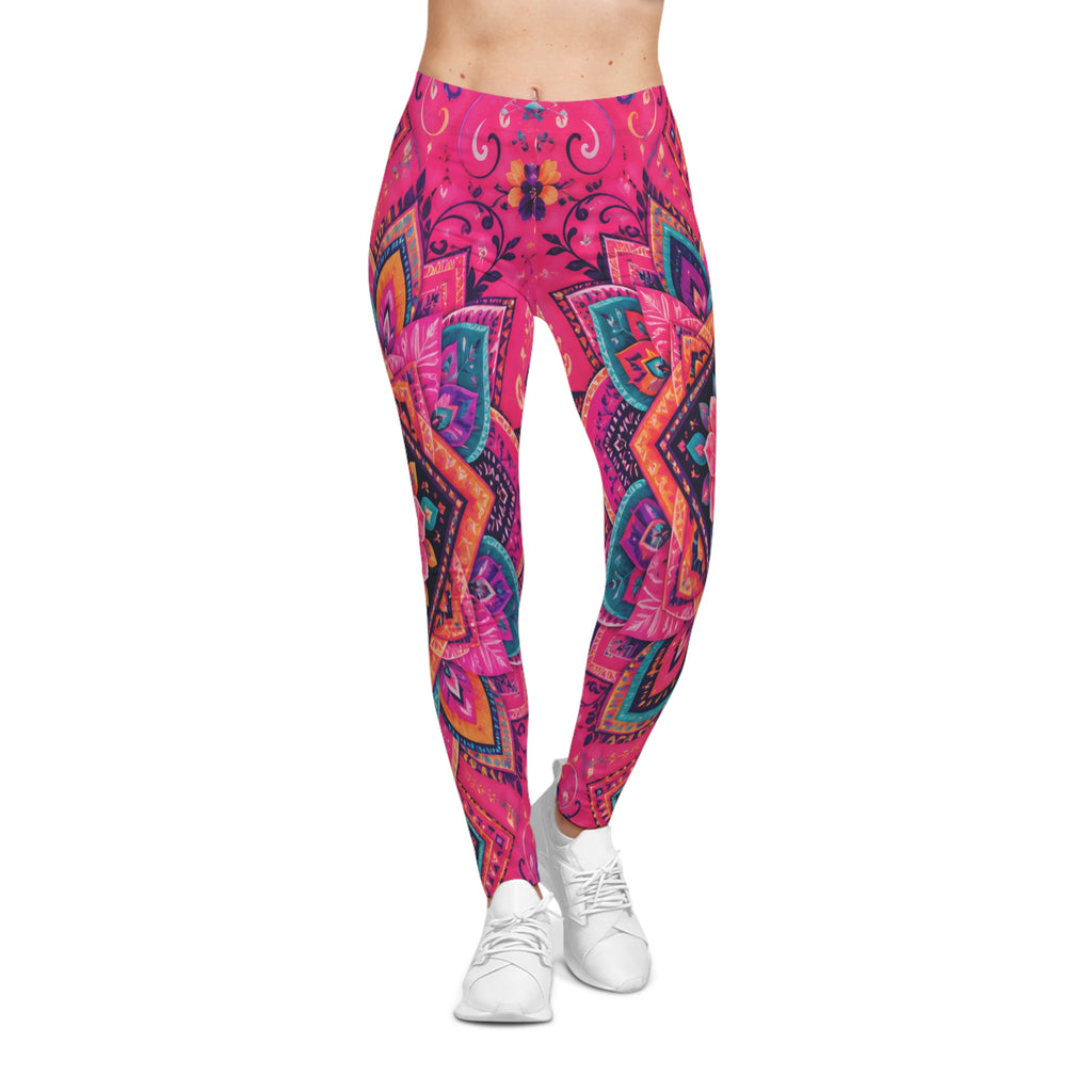 Boho Pink Mandala Leggings — Vibrant Floral All-Over Print