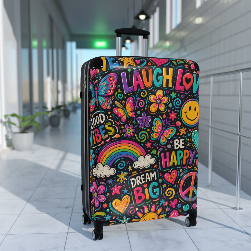 Happy Vibes Carry-On Suitcase – Colorful Dream Big Travel Luggage