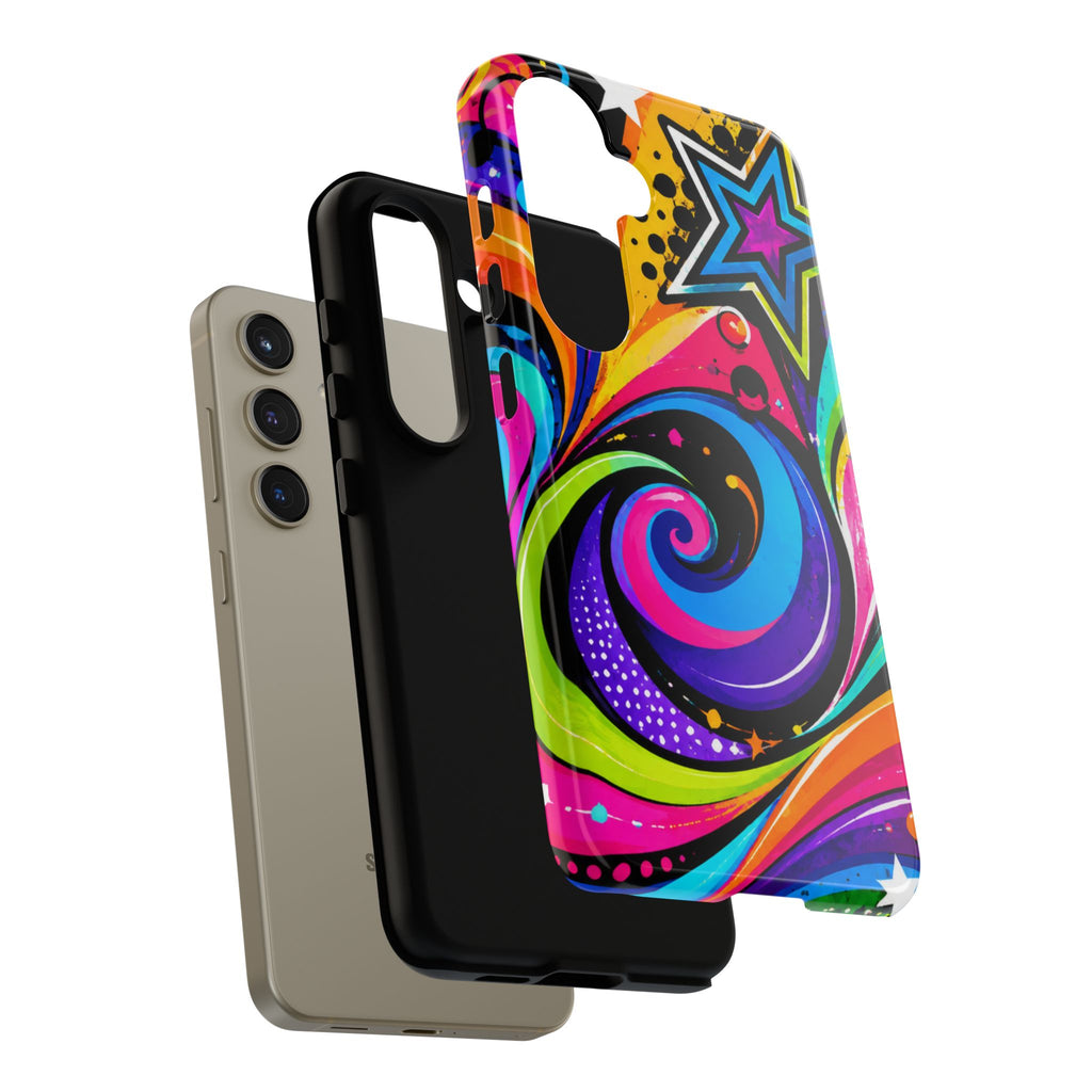 Psychedelic Swirl Phone Case — Bold Retro Stars & Neon Pop Art Tough Case