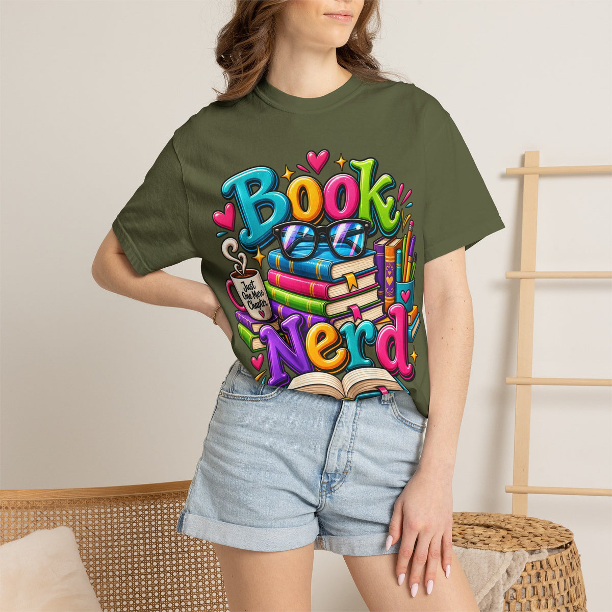 Book Nerd T-Shirt | Colorful Stacked Books Illustration