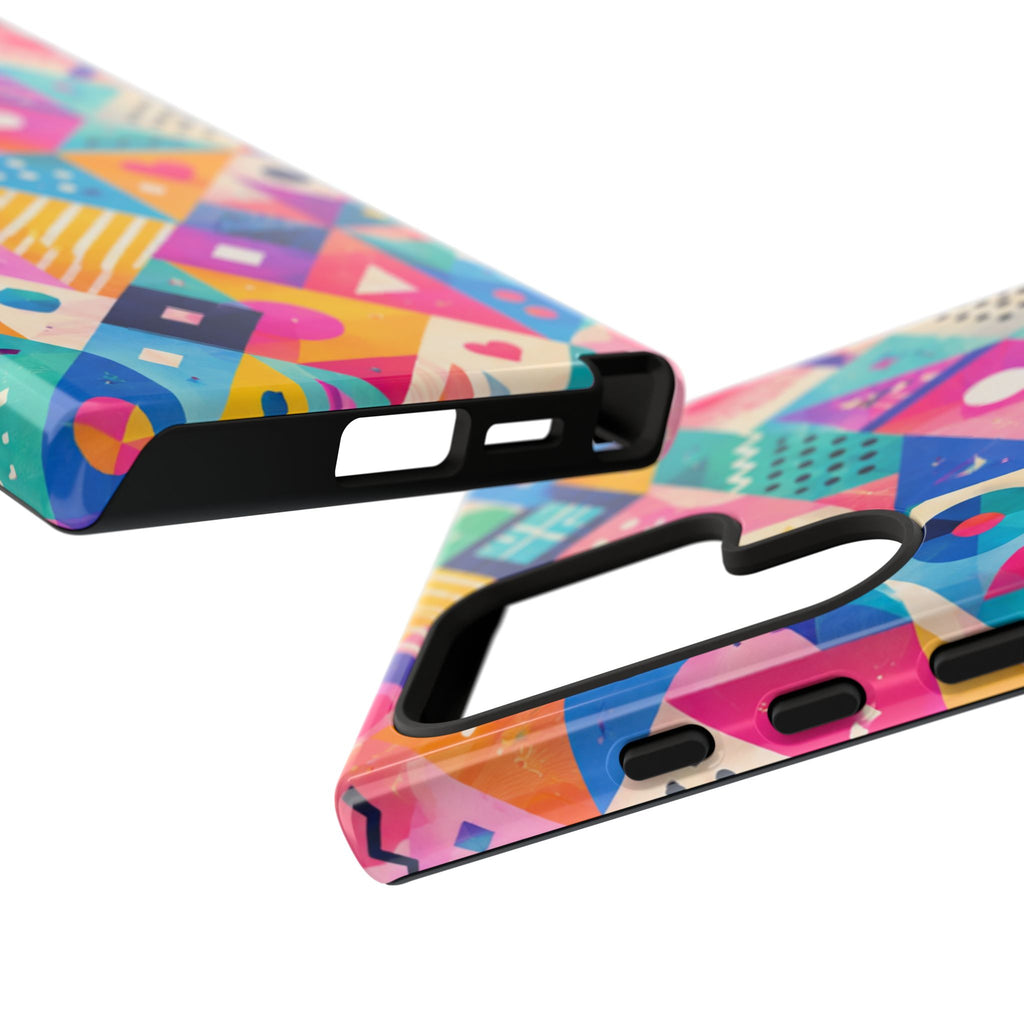 Colorful Geometric Tough Phone Case — Bright Abstract Heart & Triangle Pattern
