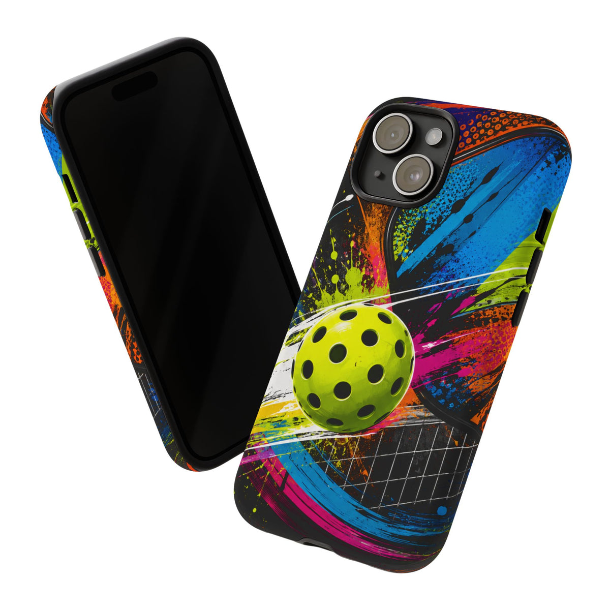 Pickleball Phone Case – Neon Paddle & Ball Splash Tough Case