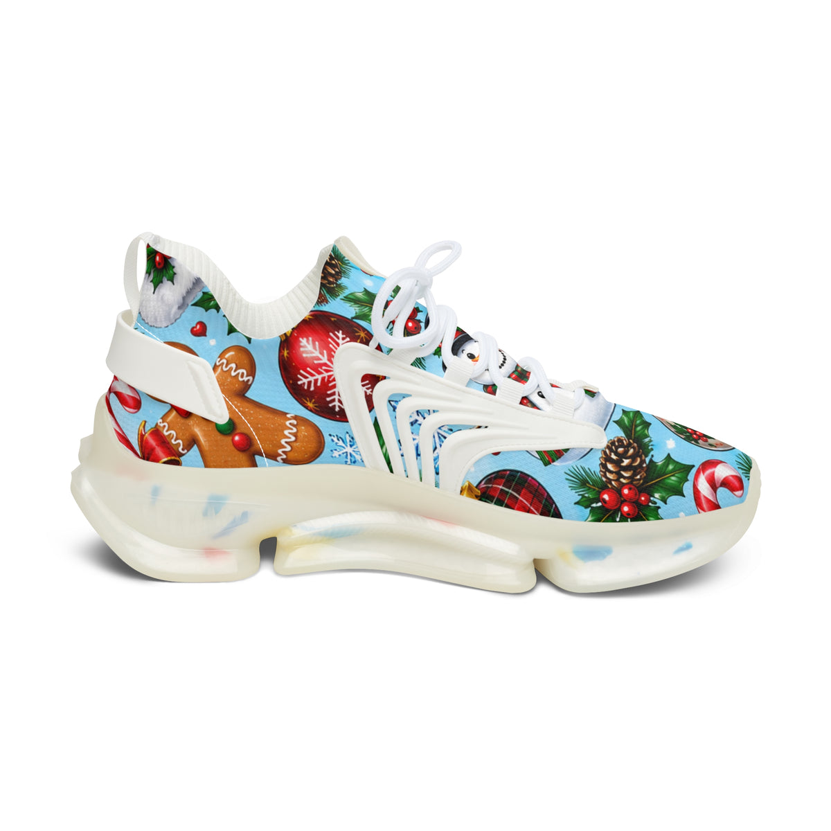 Christmas Ornaments Print Women's Mesh Sneakers — Holiday Holiday-Pattern Athletic Shoes