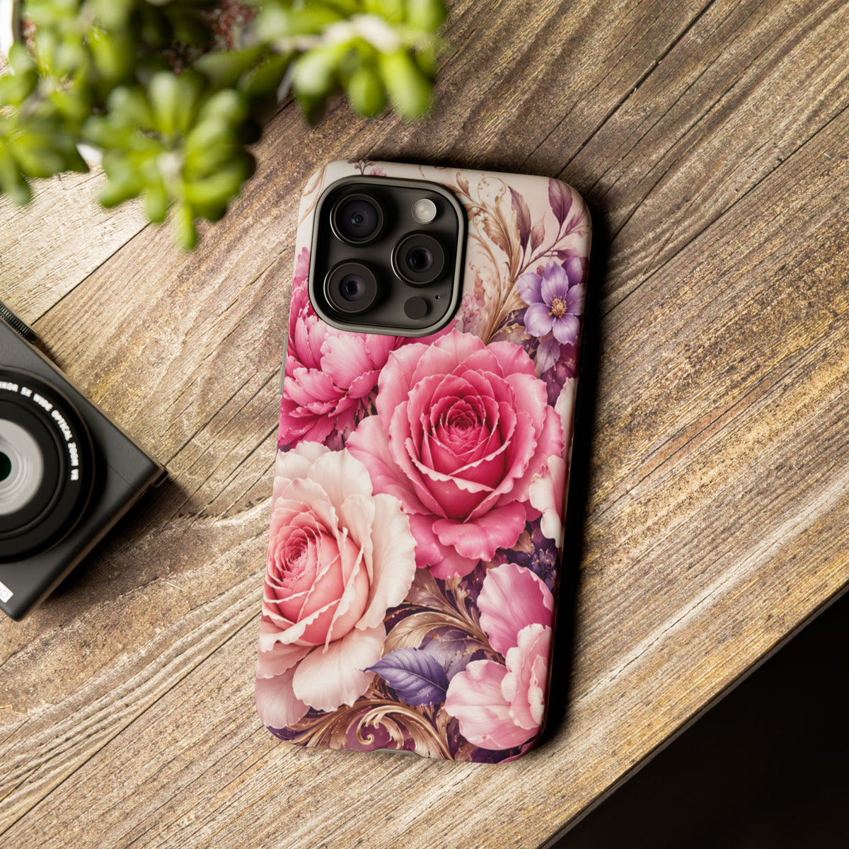 Pink Vintage Roses phone case | floral iPhone cover
