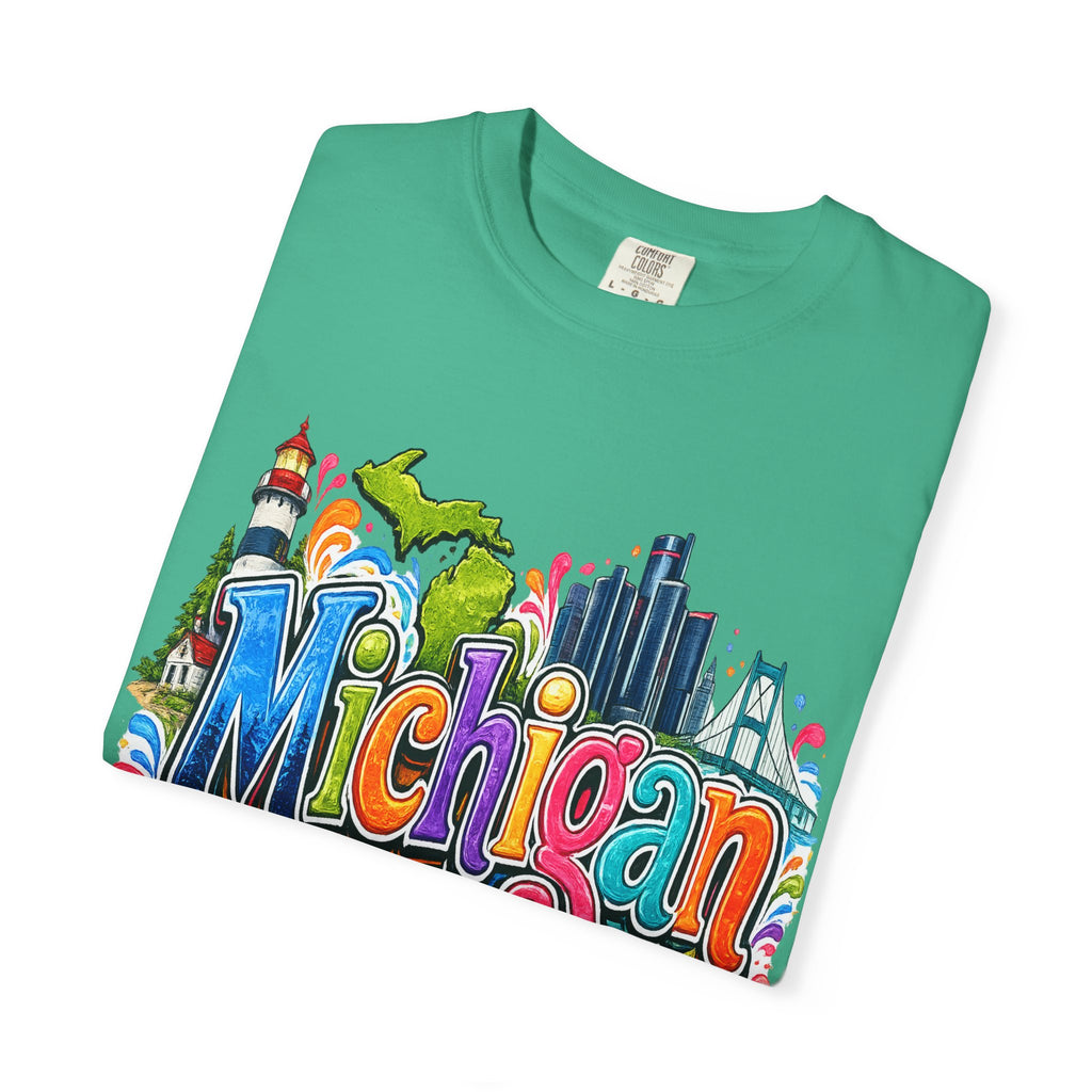 Michigan State Scene T-Shirt | Lighthouse, Skyline, Great Lakes