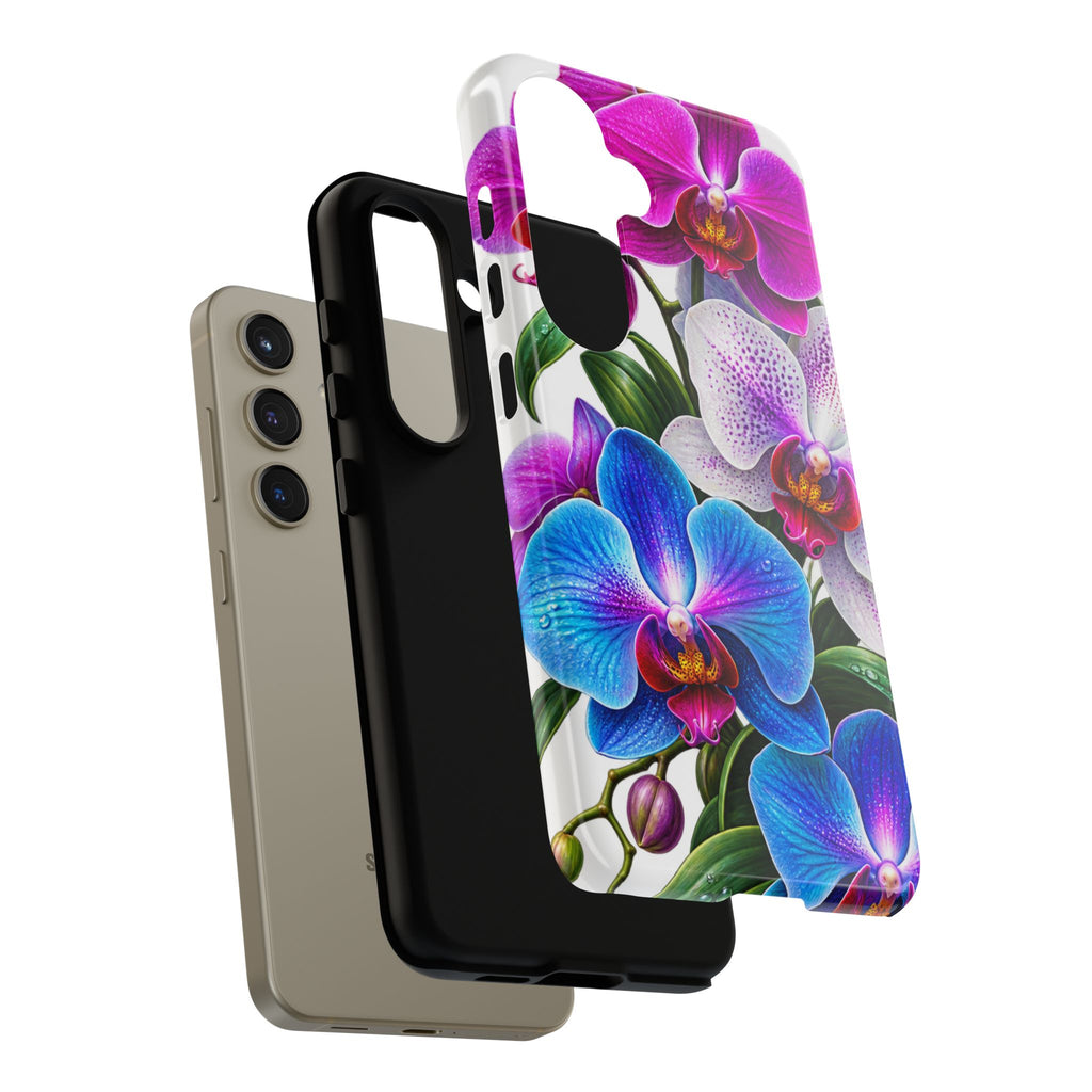 Orchid Floral Tough Phone Case – Vibrant Blue & Pink Orchid Protective Cover
