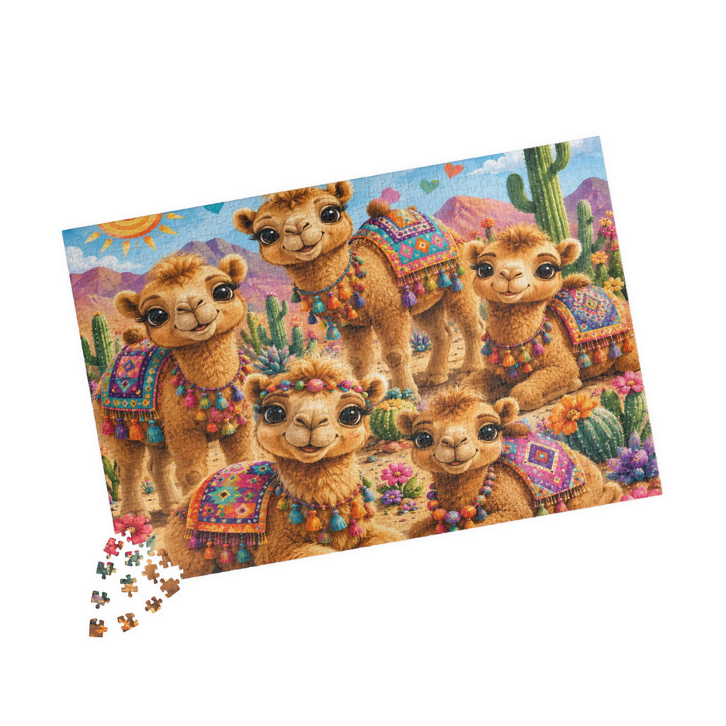 Cute Camel Family Jigsaw Puzzle – 110/252/520/1014-Piece Colorful Desert Scene