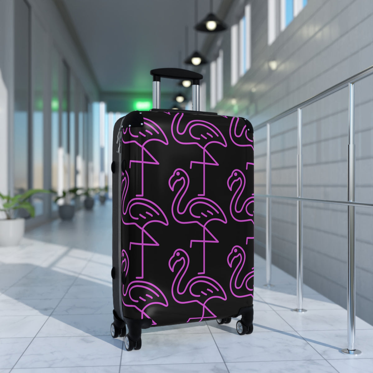 Neon Pink Flamingo Carry-On Suitcase — Retro Tropical Travel Luggage
