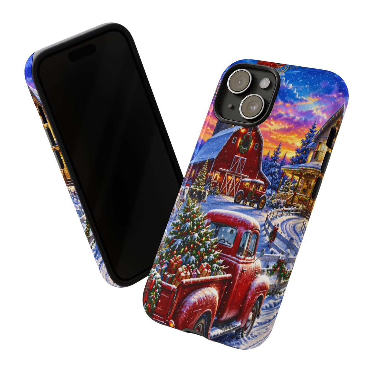 Christmas Farm Phone Case — Vintage Red Truck in Snowy Holiday Scene