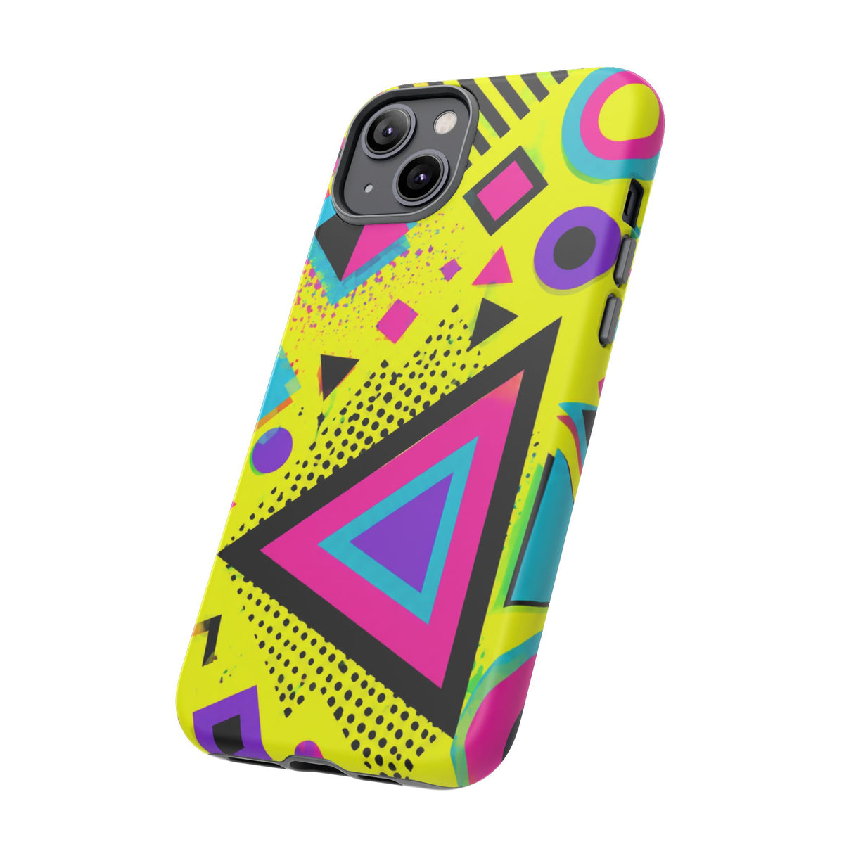 Retro 80s Geometric Phone Case — Neon Memphis Triangle Design