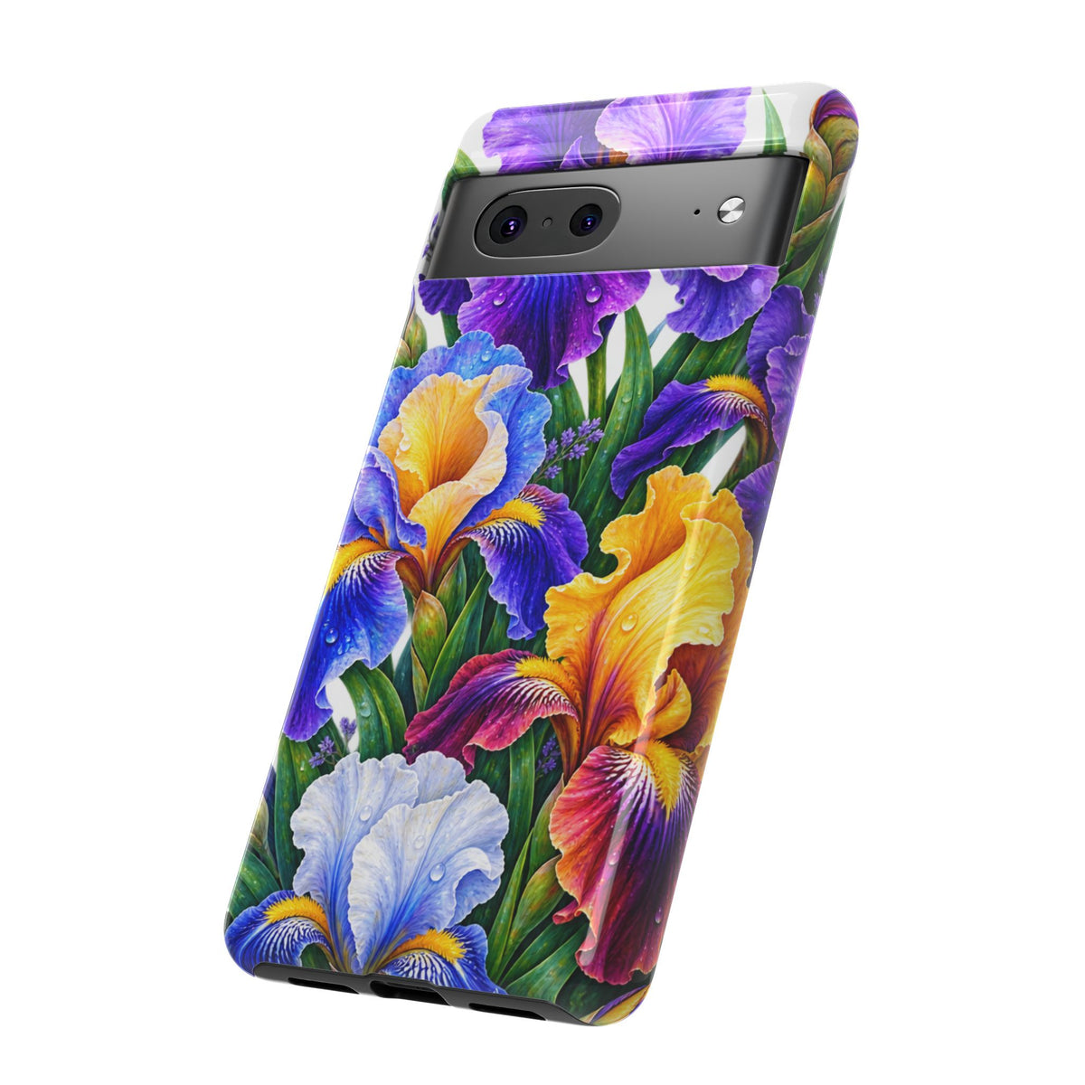 Floral Iris Tough Phone Case — Colorful Watercolor Iris Protective Cover