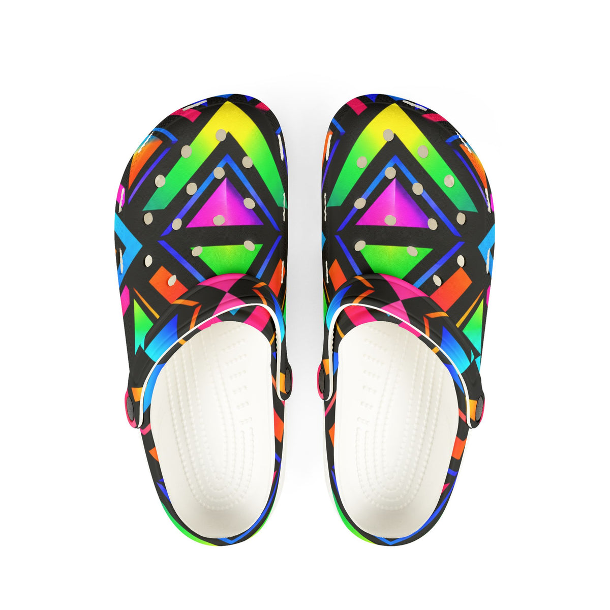 Neon Geometric Clogs — Colorful EVA Foam Slip-On Shoes