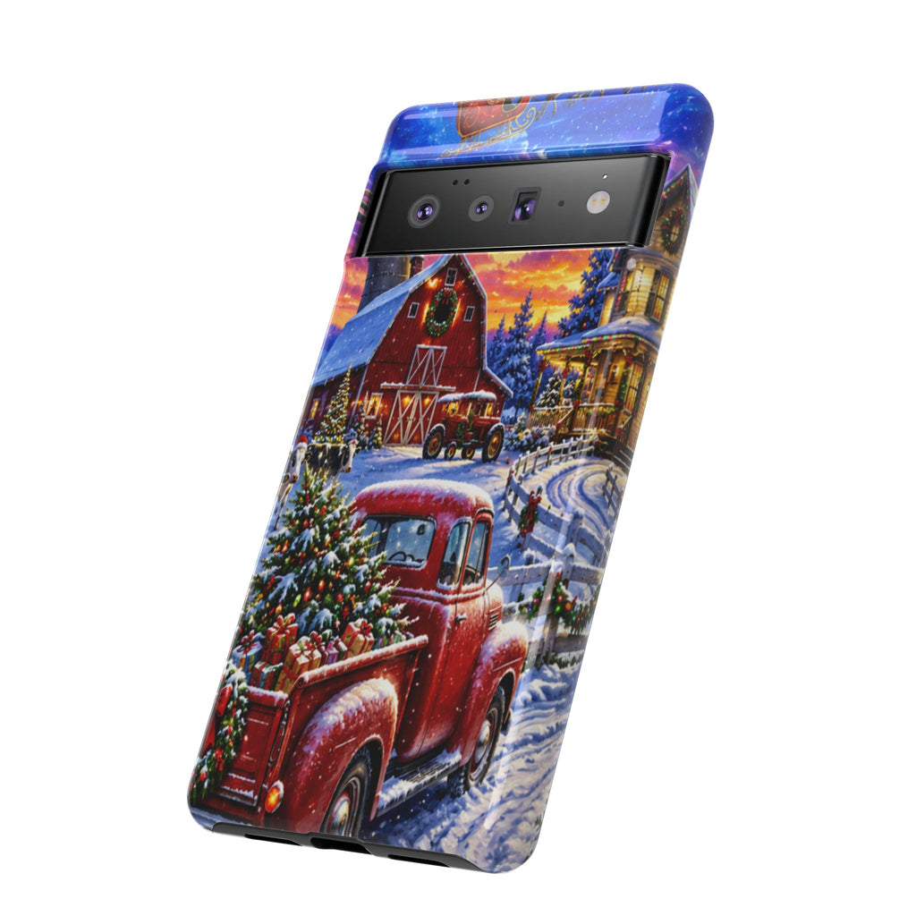 Christmas Farm Phone Case — Vintage Red Truck in Snowy Holiday Scene