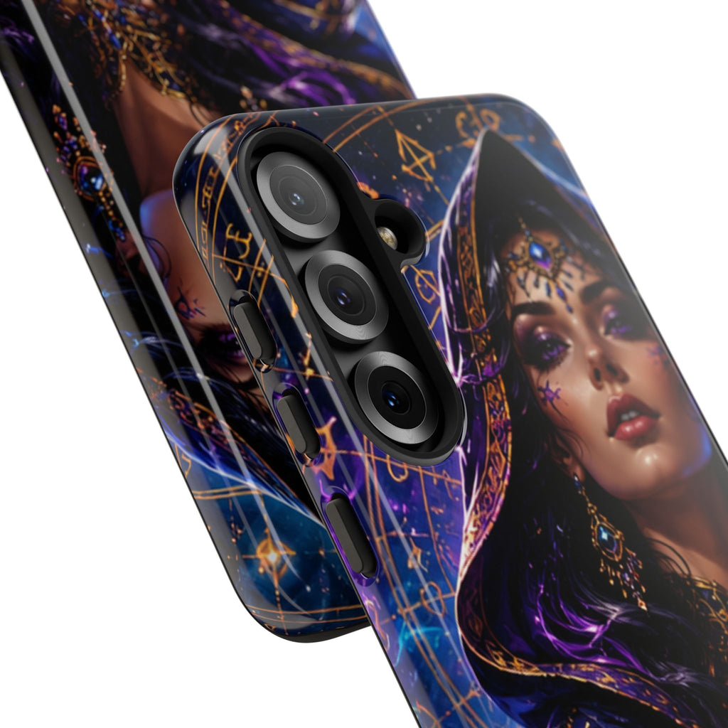 Phone Case — Mystical Sorceress Art Protective Tough Case (Astrology, Purple Hooded Witch)