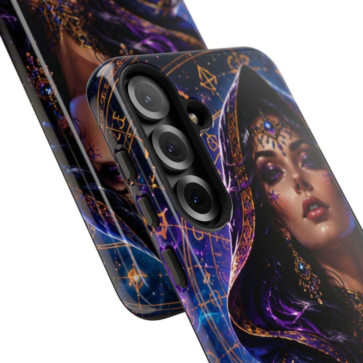 Phone Case — Mystical Sorceress Art Protective Tough Case (Astrology, Purple Hooded Witch)