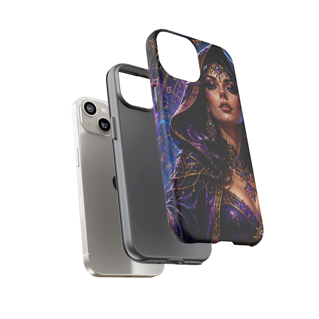 Phone Case — Mystical Sorceress Art Protective Tough Case (Astrology, Purple Hooded Witch)