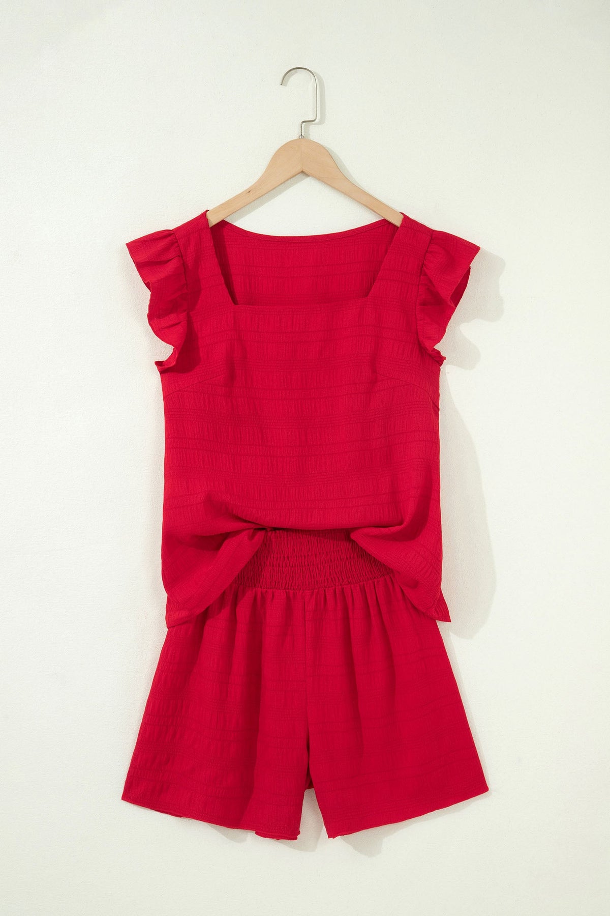 Solid Textured Square Neck Top & Shorts Set