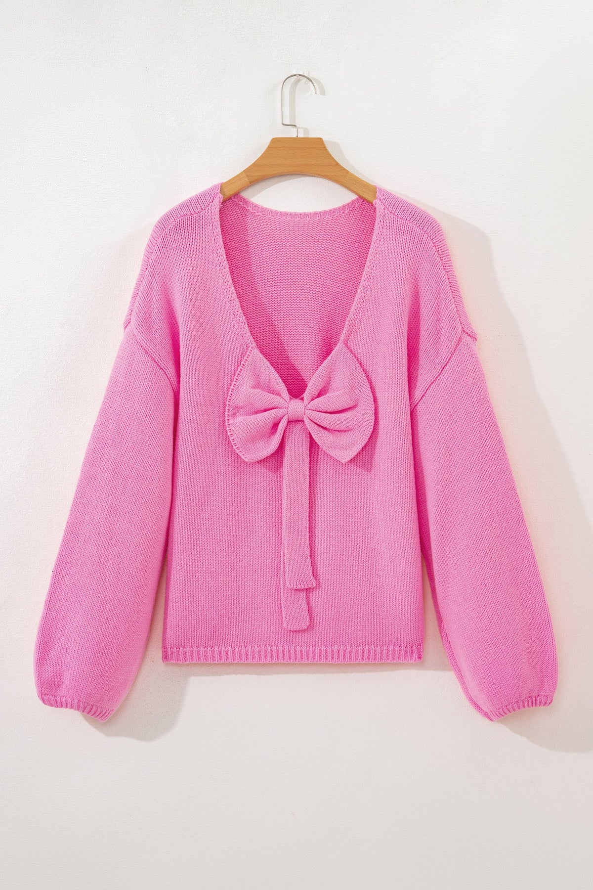 Bow Tie Backless Bubble Sleeve Sweater