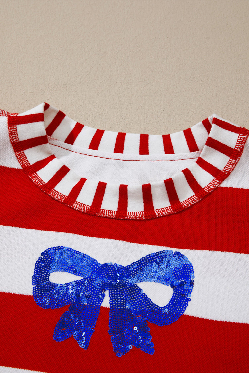 Americana Stripe Sequin Bow Short Sleeve Top