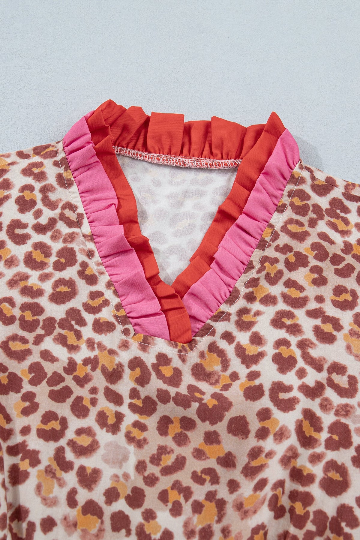 Leopard Colorblock Ruffle Short Sleeve Dress